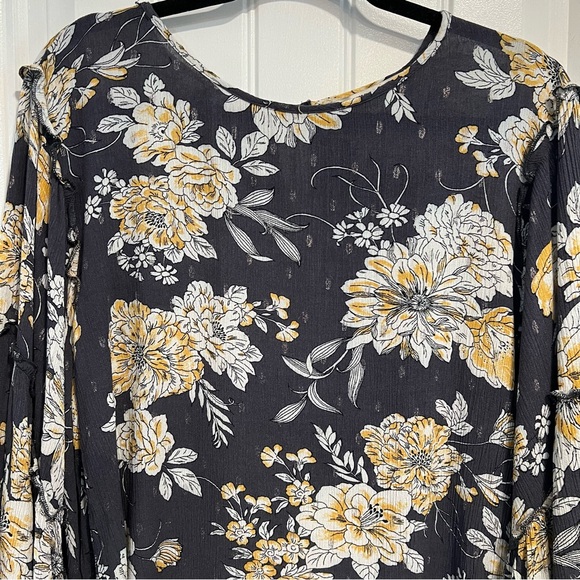 Gypsies & Moondust Yellow Gray Floral Bohemian‎ Festival Blouse. Size Large. - Picture 5 of 12